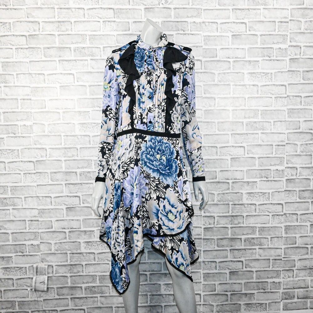 Coach 1941 X Kaffe Fassett Print Ruffle Pleated Dress Blue Black Size 0 View 2